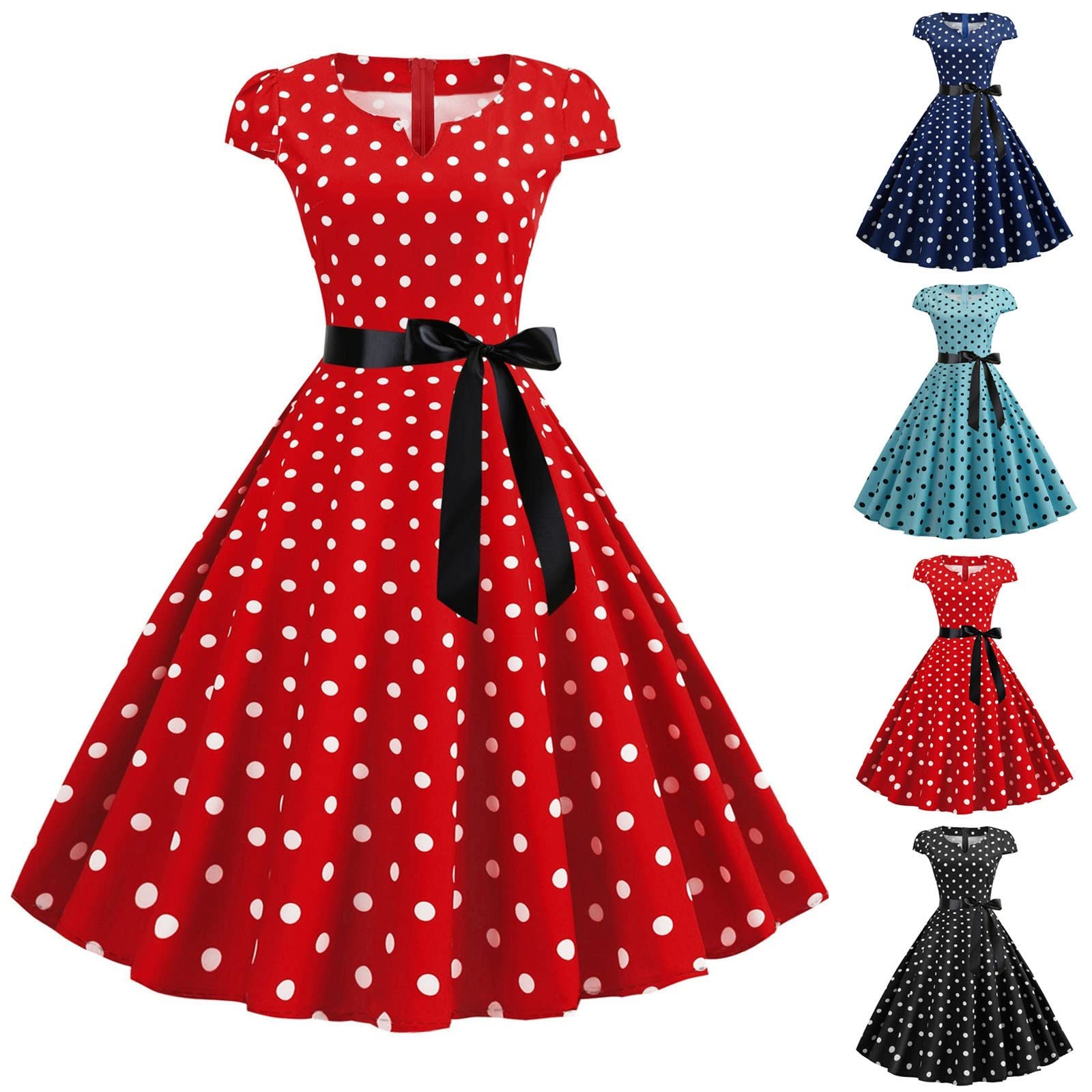 Generic Vestidos de noche elegantes rojos con lunares blancos para mujer, vestido de manga corta para mujer, vestidos de fiesta para mujer, vestidos festivos, vestidos de baile, vestidos largos a partir de 50