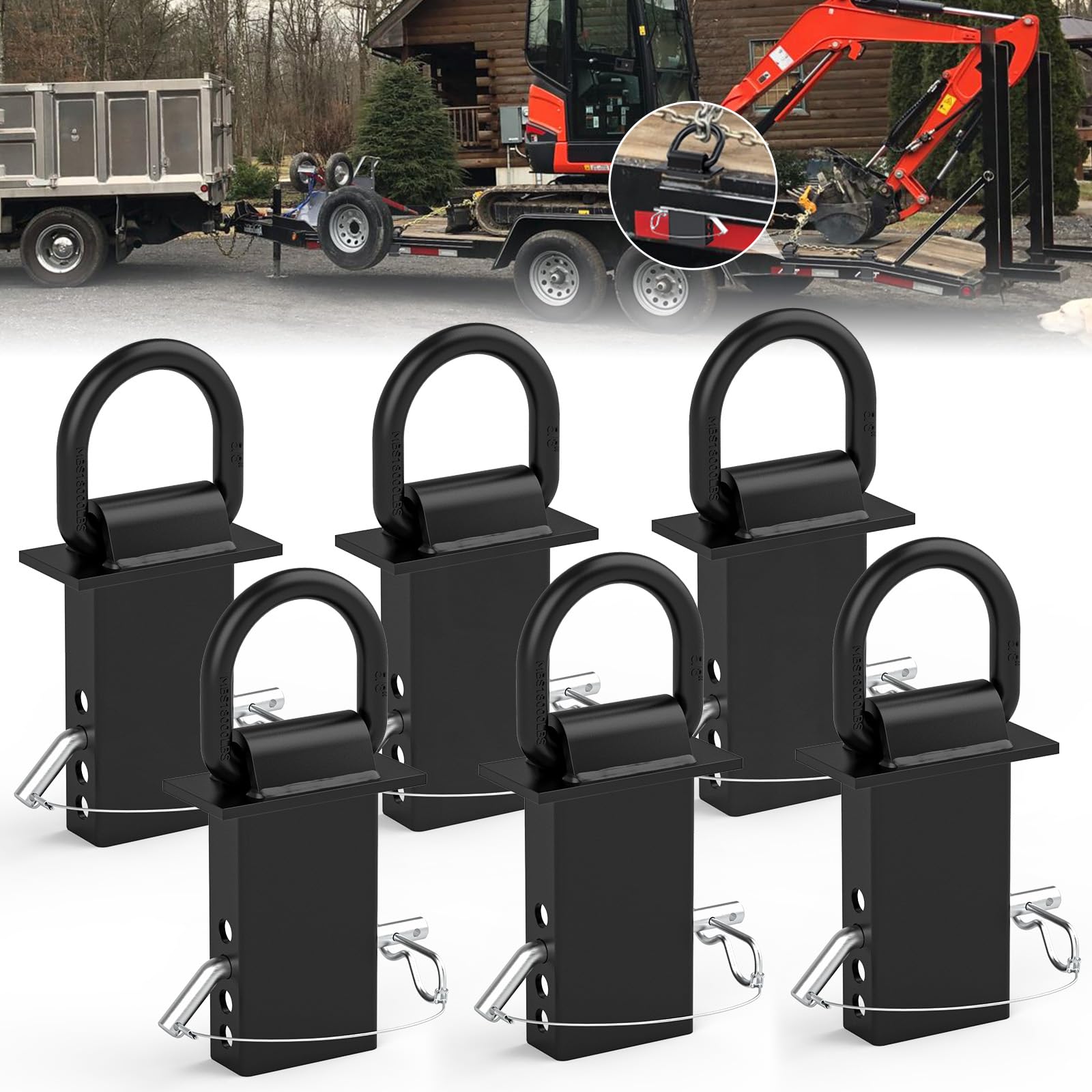 Stake Pocket Tie Down D Rings 6 Pack, Heavy Duty 5/8” Stake Pocket Tie Down D Rings for for Flatbed Cargo Trucks and Trailers, Adjustable Utility Trailer Accessories with Anti-Loss Pin, 18000 LBS