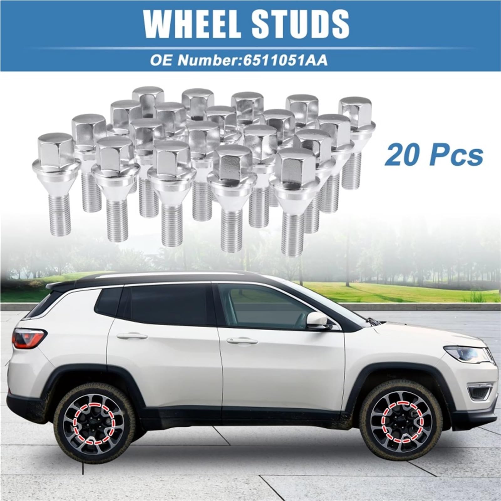Bulloni Ruota Compatibile Con Jeep Per Cherokee 2.4L 3.2L 2014 2015 2016 2017 2018 20 Pezzi M12x1.25 Argento Bulloni Per Ruota Auto OE: 6511051AA 6509933AA