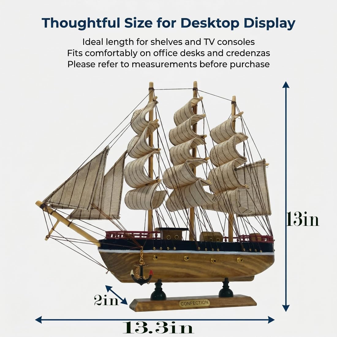 Model shipHandmade Crafts Sailing Ocean Theme Smooth Sailing Model Mediterranean Wooden Boat Suitable for Home Office Desktopssailboat (Brown) Ship