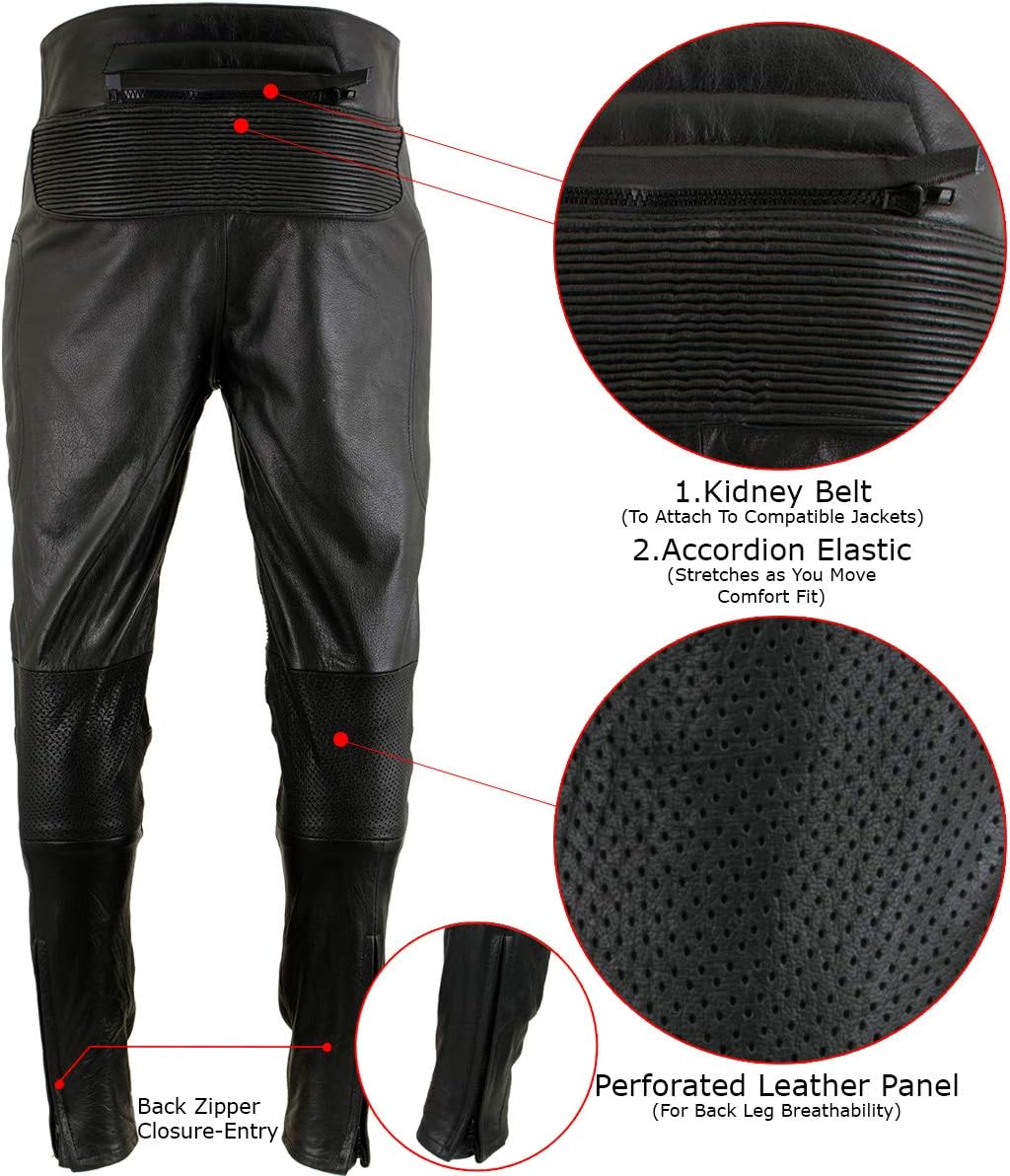 Milwaukee Leather LKM5713 Men's Premium Black Cowhide Leather Racing Pants w/CE Armor Knee Protection