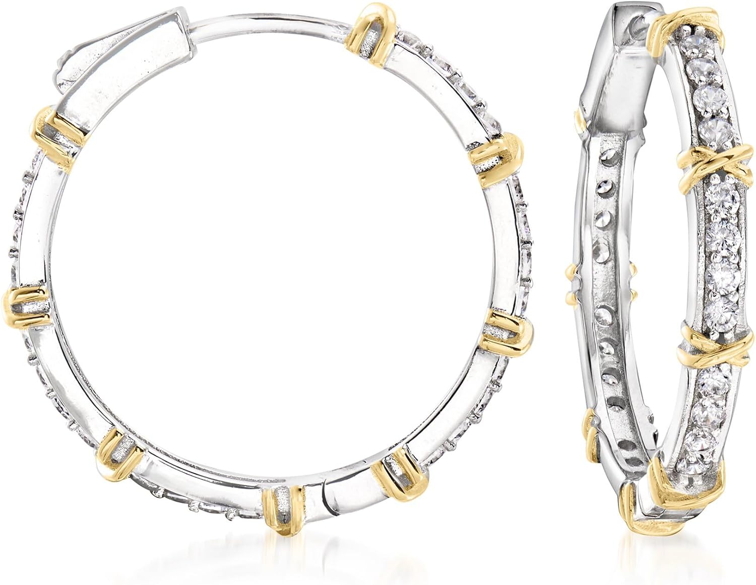 Ross-Simons 1.20 ct. t.w. CZ Hoop Earrings in Sterling Silver With 18kt Gold Over Sterling