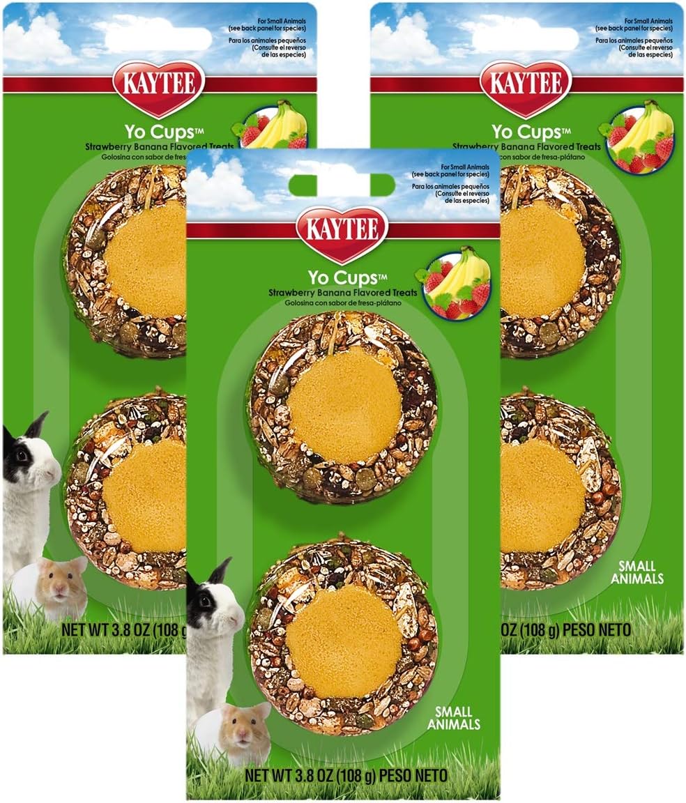 (3 Pack) Kaytee Fiesta Yogurt Cup Strawberry Banana Flavored Treats for Small Animals, 6 Total Treats