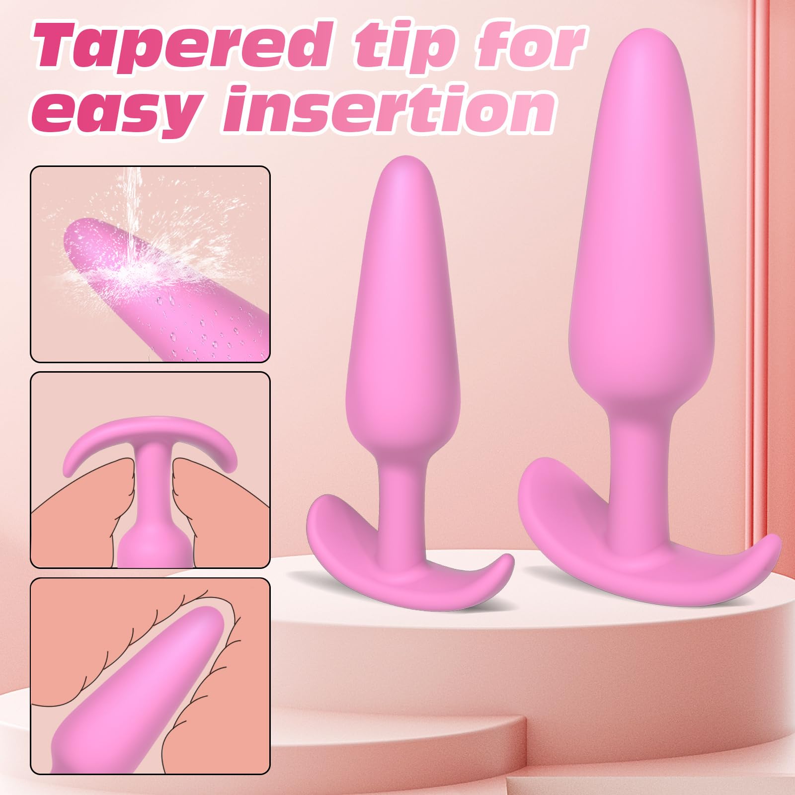 4PCS Silicone Anal Butt Plug Set, Beginner to Advanced, Trainer Kit with Flared Base for Women, Men Comfortable Long-Term Wear, Premium Training Sets, Sex Toys for Couples: Cone 4pcs set pink
