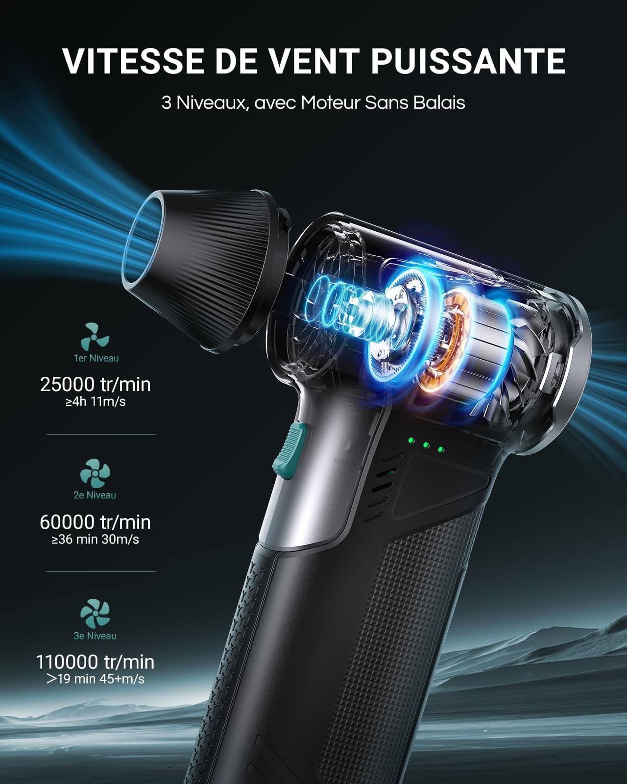 T150 Mini Souffleur Air Comprimé 110000 tr/min sans Fil Puissant, Dépoussiéreur Électrique à 3 Vitesses Réglables avec Charge Rapide, Nettoyage PC/Ordinateur/Clavier/Voiture/Maison