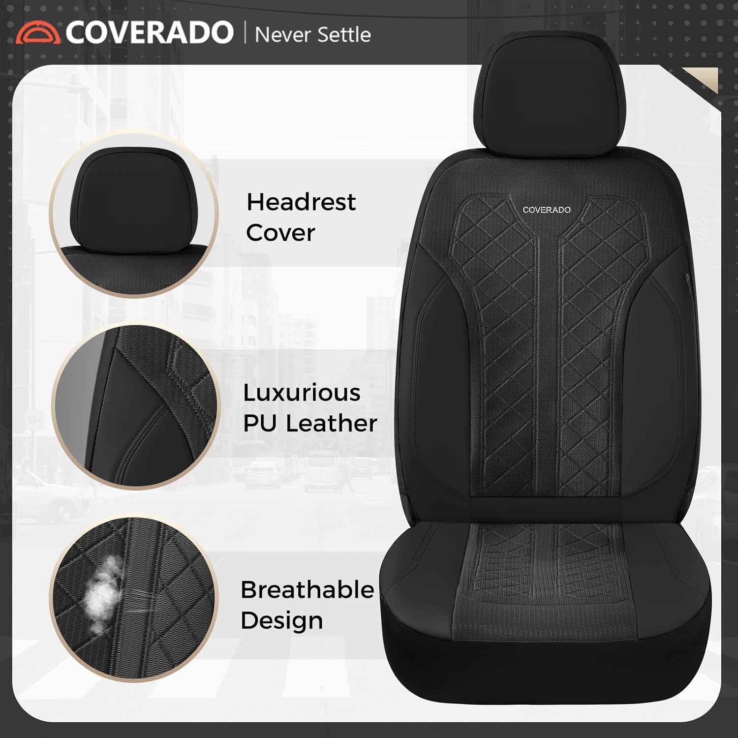 Coverado Car Seat Covers, Seat Covers Full Set, Mesh Breathable Seat Protectors 5 Seats, 5-Piece Black Automotive Seat Covers, Universal Fit for SUV, Sedan, Truck