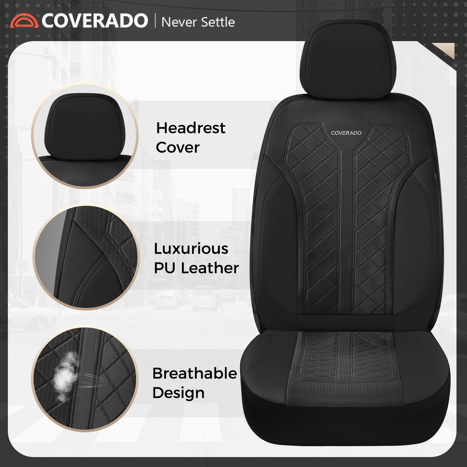 Coverado Fundas de Asiento delantero coche 2 asientos, Cubiertas de asiento Pareja delantera, Protectores de asiento transpirables de malla, Prueba de derrame, Ajuste universal para SUV, Sedan, Camión