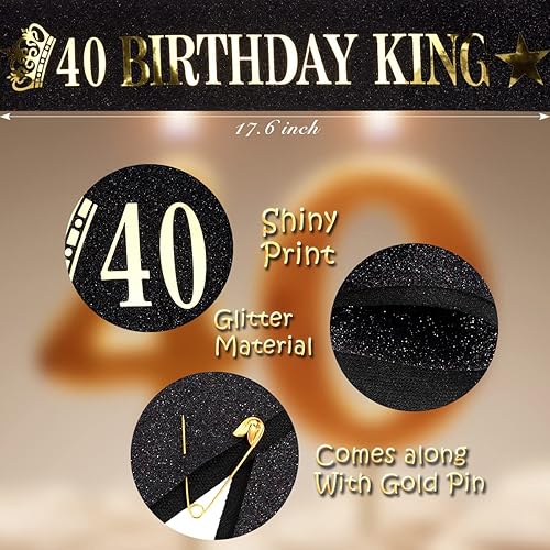 Miniatura 4 de Hapdoo Decoraciones de cumpleaños número 40 para hombres, corona de cumpleaños 40 y banda de cumpleaños King para hombres, decoraciones de