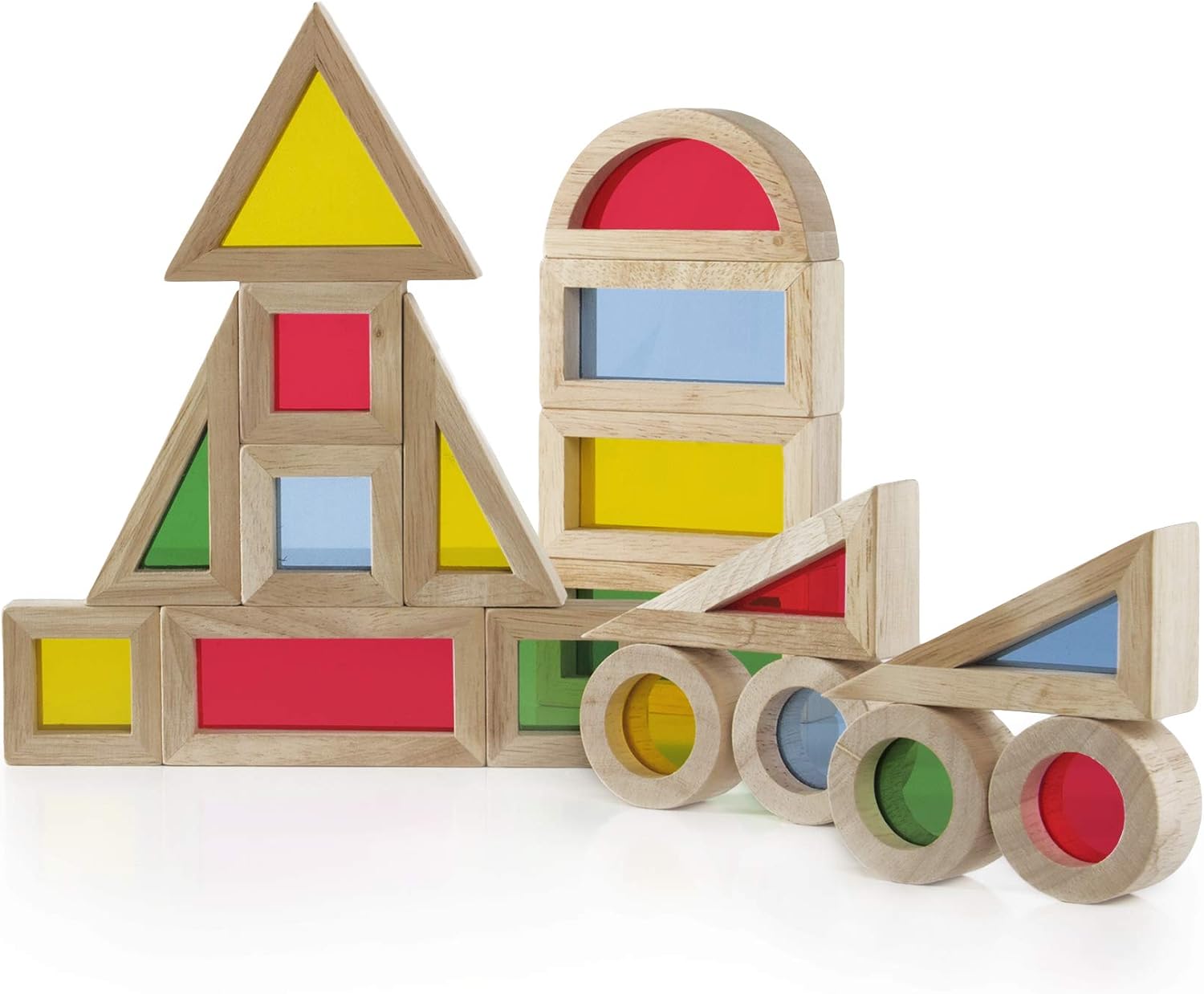 Guidecraft Jr. Rainbow Blocks 20 Piece Set: Kids Colorful Learning and Educational Toy