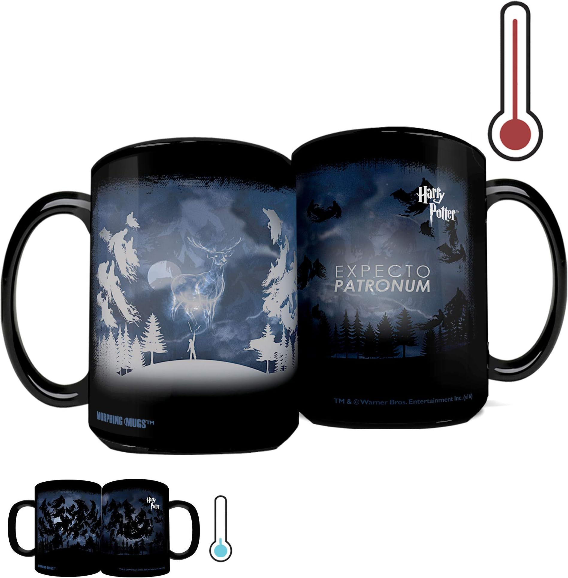 Harry Potter - Expecto Patronum Spell – 16 oz Large Ceramic Heat Sensitive Clue Mug – Full image revealed when HOT liquid is added MMUGC405