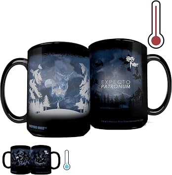 Morphing Mugs Harry Potter - Expecto Patronum Spell 16 oz Large Ceramic Heat Sensitive Clue Mug Full image revealed when HOT liquid is added MMUGC405