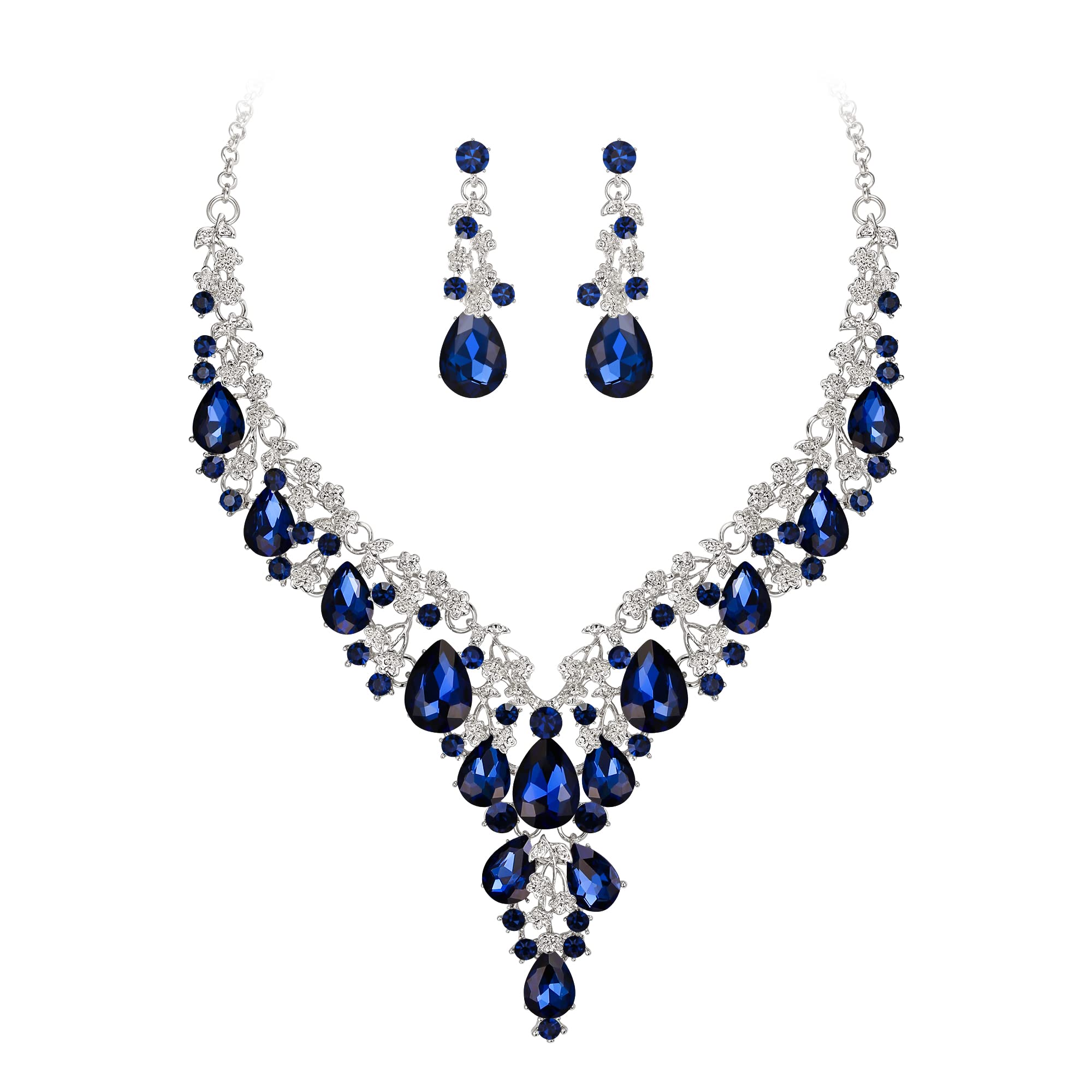 Juegos de Joyas de Mujer Boda Nupcial Joyería Conjunto Lágrima Strass Racimo Declaración Collar Pendientes Colgantes Bisutería