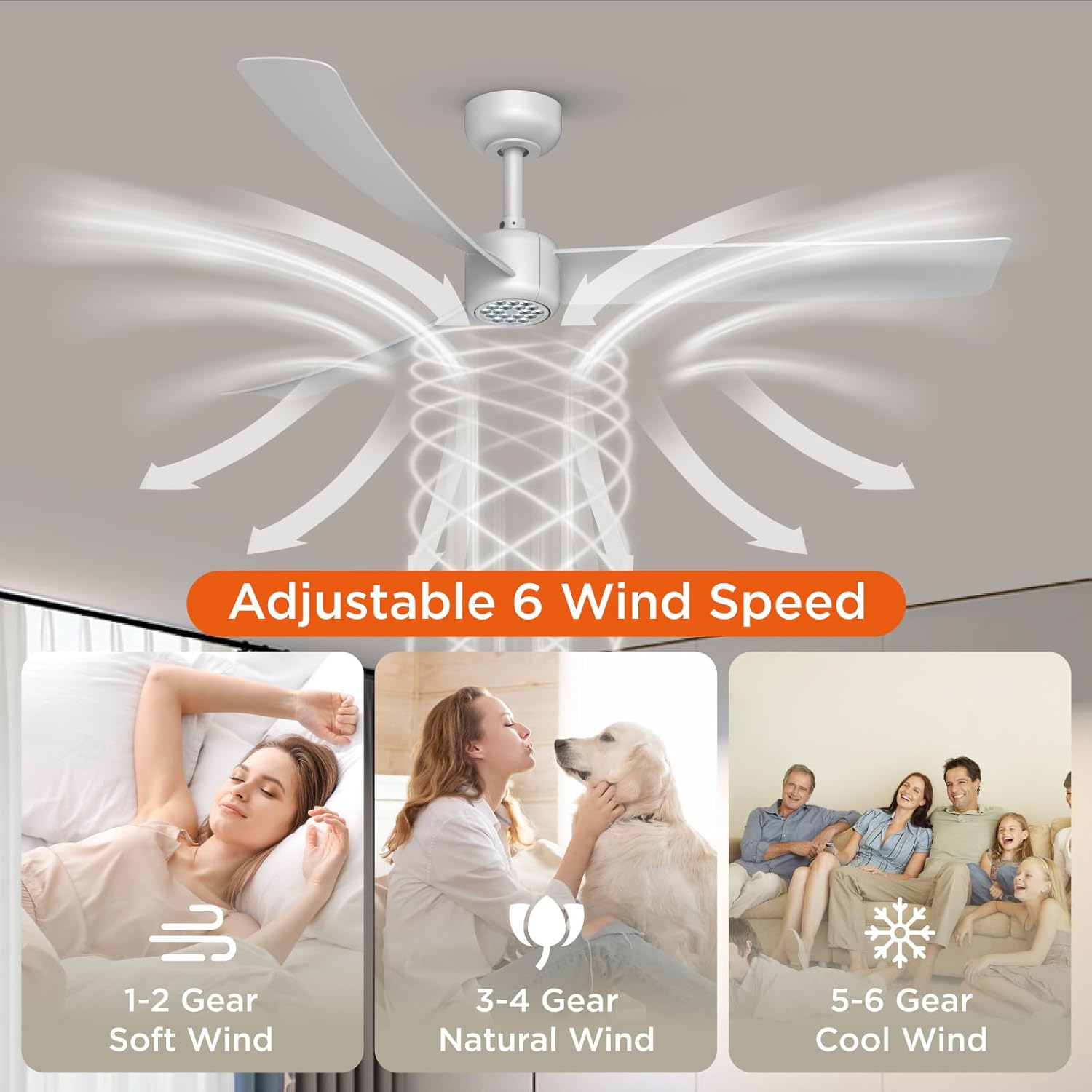 TALOYA 52 Inch Ceiling Fans with Lights Led Remote Control Low Profile Flush Mount for Living Room Bedroom Outdoor Patio,DC Motor,Reversible,Dimmable,Buzzer ON/Off,White