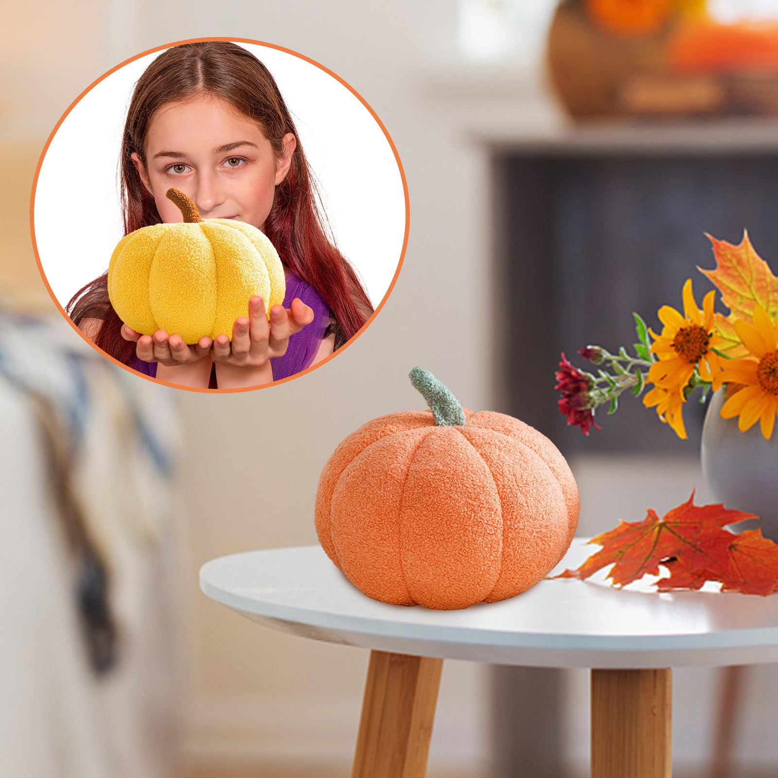 Coussin Citrouille 3D En Peluche – Déco D'automne Et Halloween – 20 Cm, Doux Et Moelleux – Jaune/orange