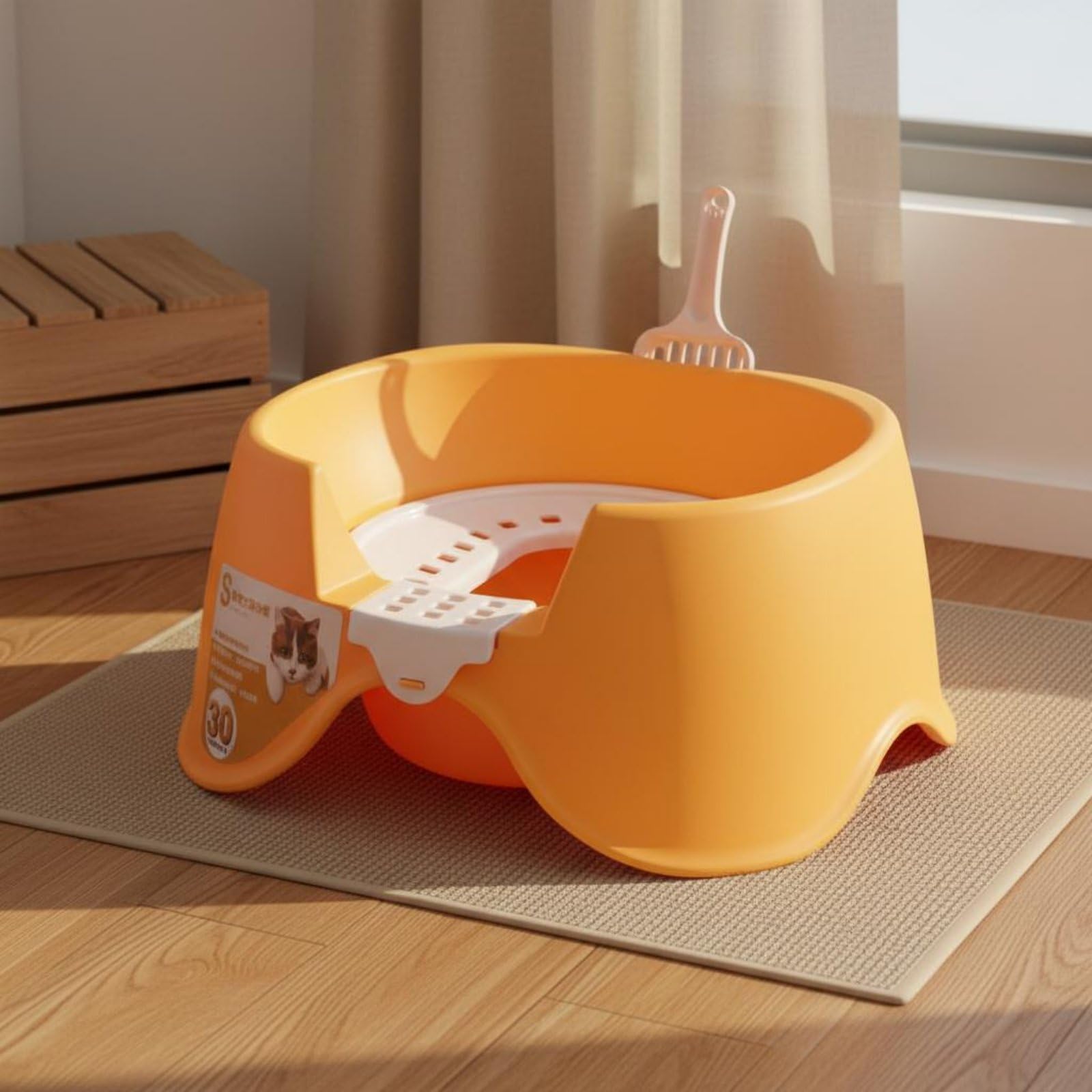 Offenes Katzenklo mit hohem Rand Spritzschutz Anti-Spritzer Katzenklo mit Schaufel reduziert Streuverteilung Katzentoilette für Katzen, Innenbereich