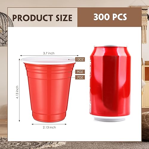 Miniatura 2 de Zopeal 300 tazas de plástico desechables rojas de 12 onzas de plástico rojo con líneas de relleno vasos de plástico reutilizables para bebidas