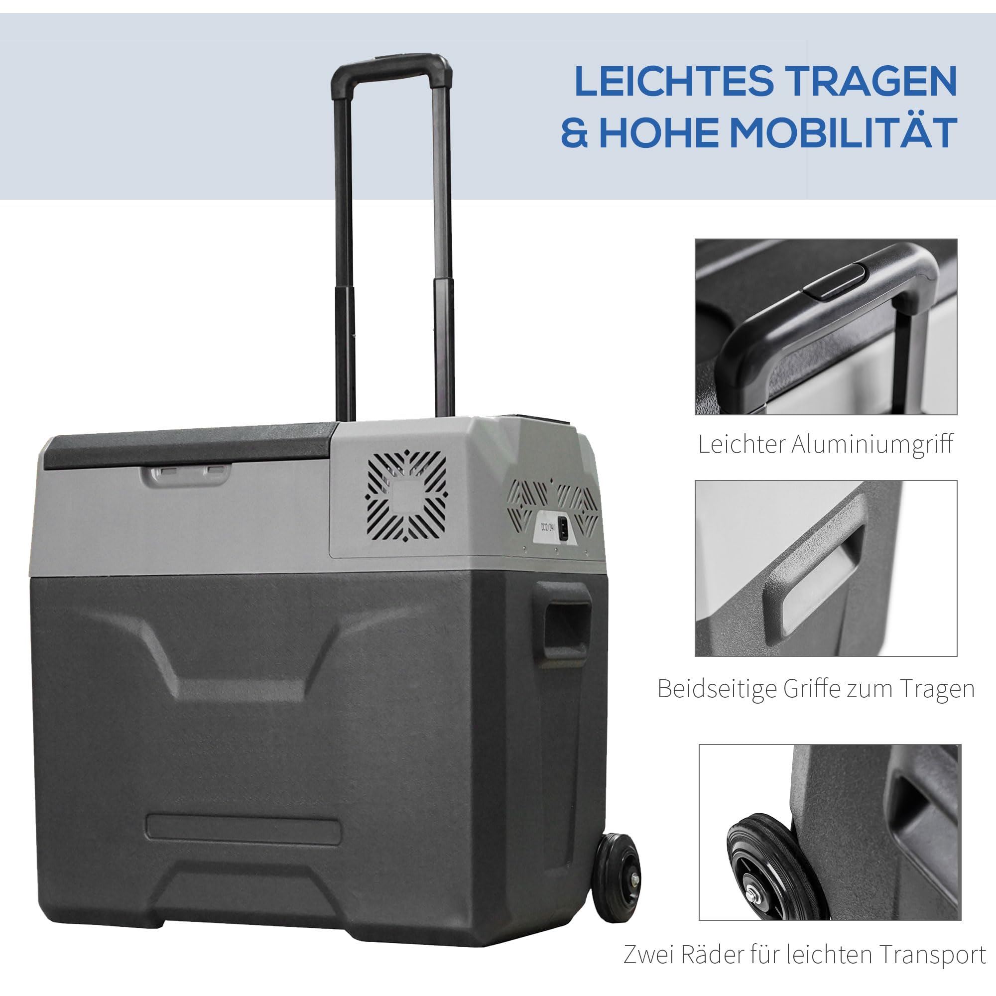 HOMCOM Lodówka samochodowa 50 l, elektryczna lodówka samochodowa z kompresorem, na kemping, podróże, 12/24 V DC i 110-240 V AC, szara