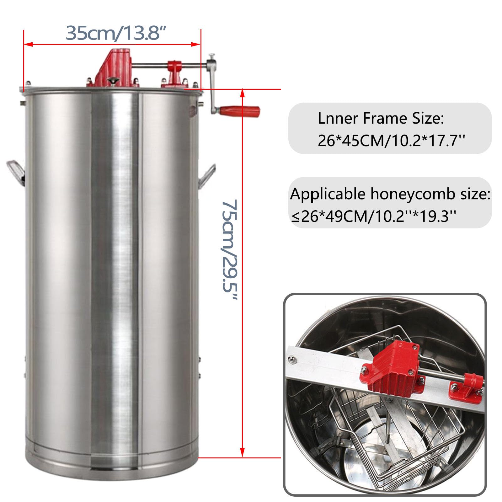 Centrifuga Manuale per Miele in Acciaio Inox, Piccolo Smielatore, Estrattoreaccessorio per Apicoltori E Apicoltori Professionali