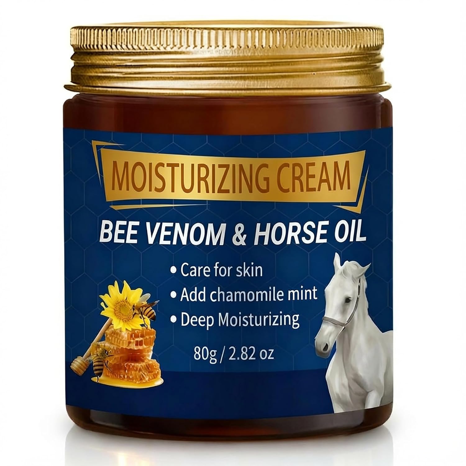 Moisturizing Cream for Dry Skin Daily Face and Body Moisturizer with Bee Venom & Horse Oil Deep Hydration Lotion for Rough & Sensitive Skin Light Fine Lines Skin Care for Women & Men, 2.82 oz