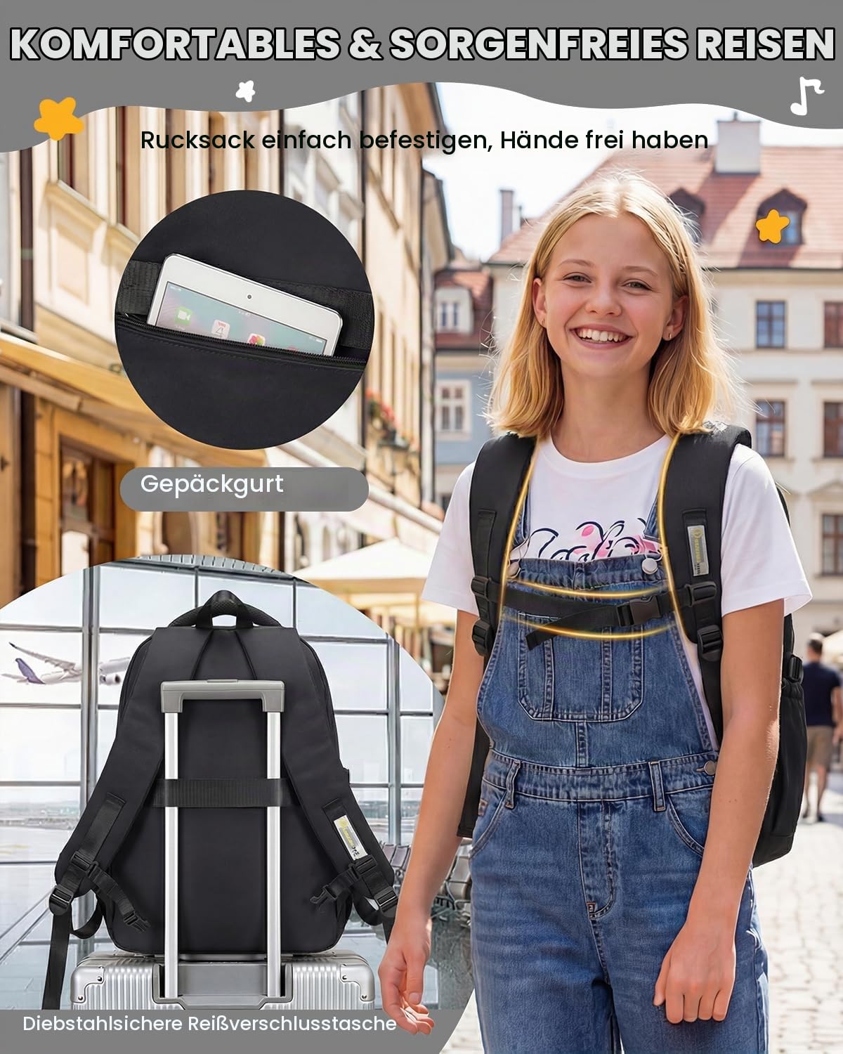 Amythe Schulrucksack Mädchen Teenager 3. - 9. Klasse für Schule, Reisen