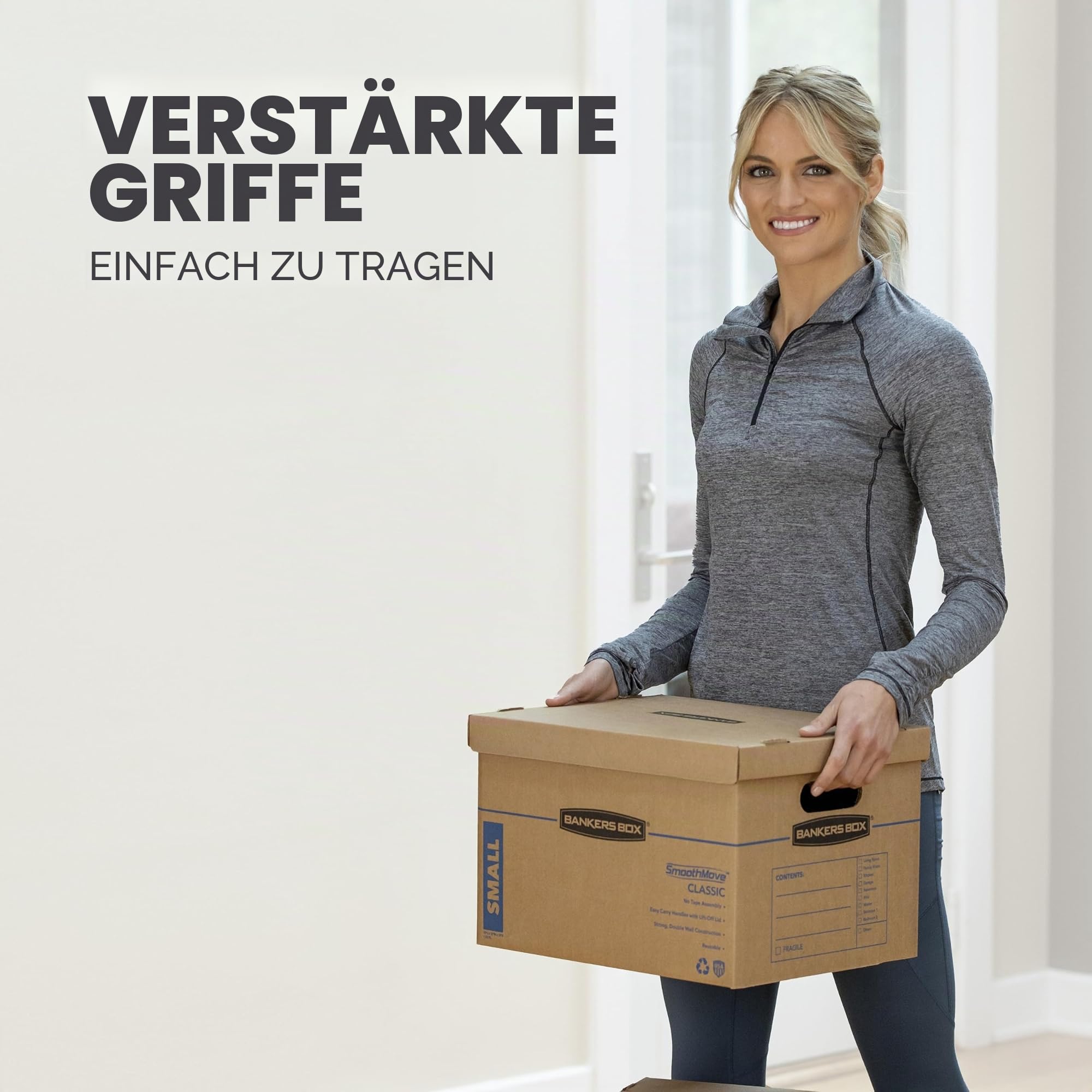 BANKERS BOX Classic 7716401 Umzugskarton, verstärkte Griffe, bandfreie Montage, Karton mit Deckel, 8 kleine und 4 mittelgroße Kartons, 12 Stück