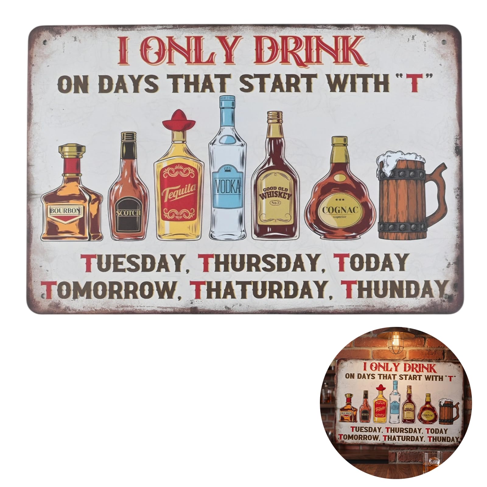 Vintage Metal Tin Sign for Home Bar Accessories, Funny Beer Quotes & Liquor Illustration Wall Decor, Retro Plaque for Man Cave, Garden Pub, Outdoor Tiki Bar, 20x30cm