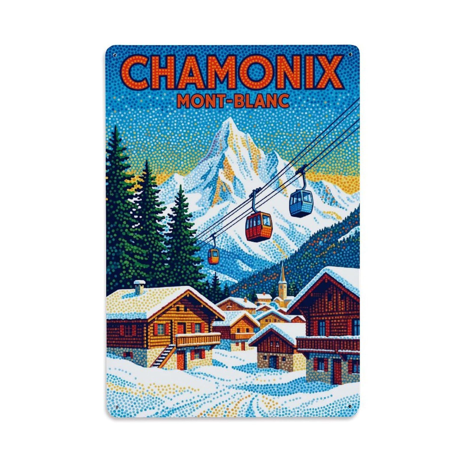 Olhnbad Style Mountain Chamonix France Dotted Alpine Travel Metal Tin Sign