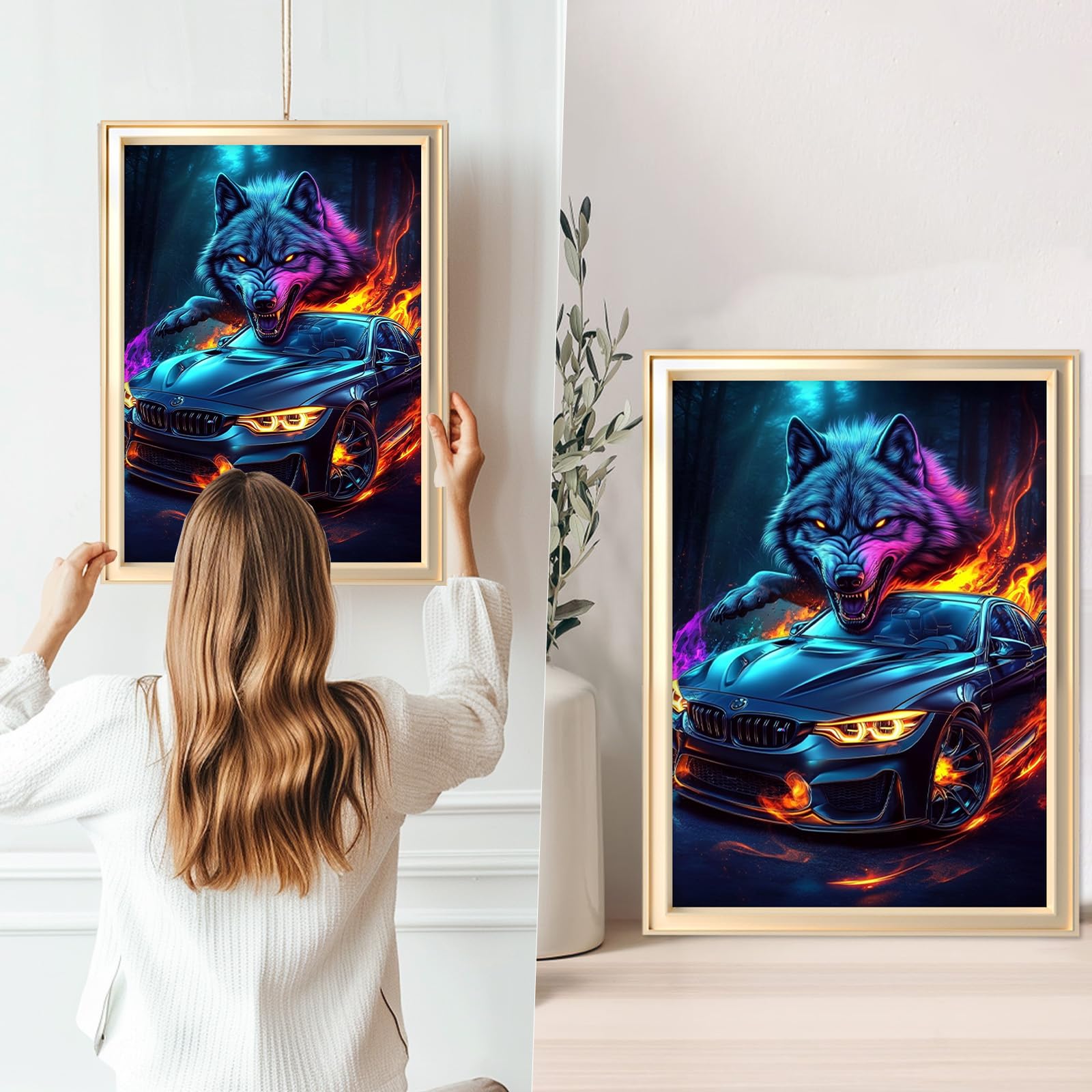 QENSPE Sports Car Diamond Painting, 5D DIY Diamond Art Kits for Adults Wolf Diamond Painting Kit Round Full Drill - Image 4