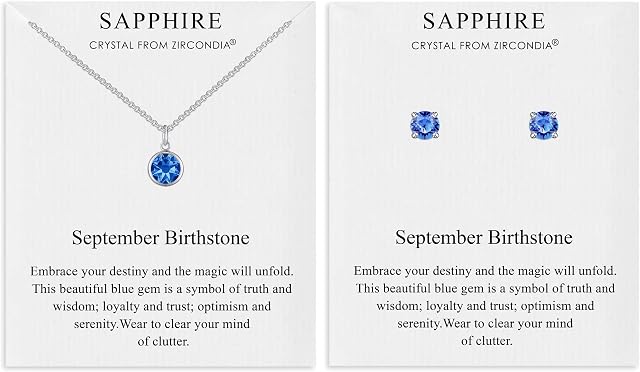 Philip Jones September (Sapphire) Birthstone Necklace & Earrings Set Created with Zircondia® Crystals