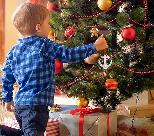 Miniatura 4 de WaaHome Ancla de metal, adornos náuticos de Navidad, ancla azul marino, adornos de árbol de Navidad, adornos de Navidad de ancla costera, regalos