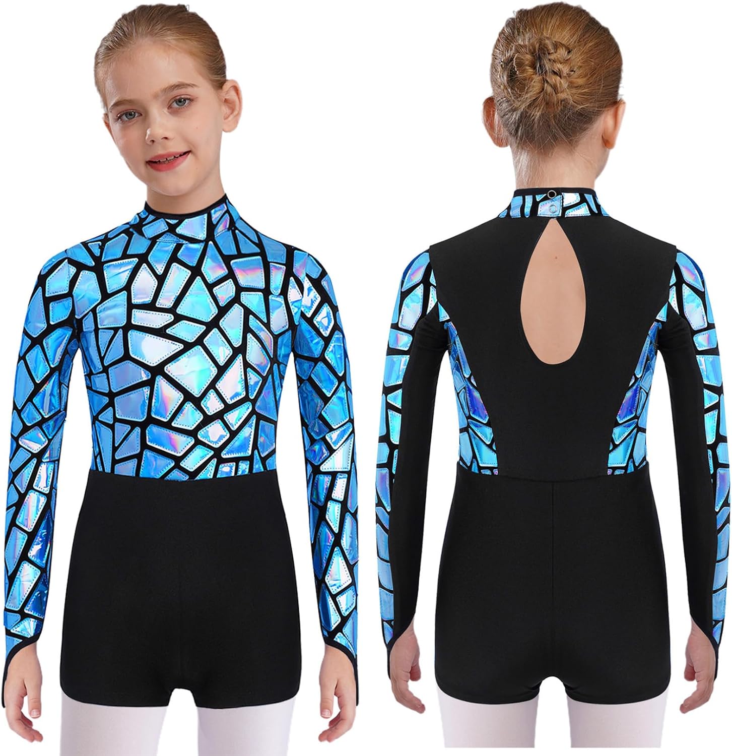 Teen Girls Gymnastic Leotards Modern Competition Costume Athletic Unitard Sequins Ballet Dance Biketard