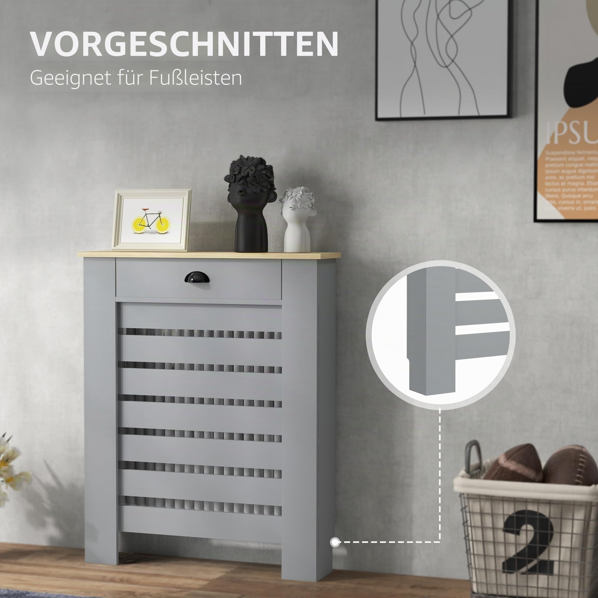 HOMCOM Heizkörperverkleidung m. Schubl., MDF, Gr., Kl. H95.5/W78/D19 cm