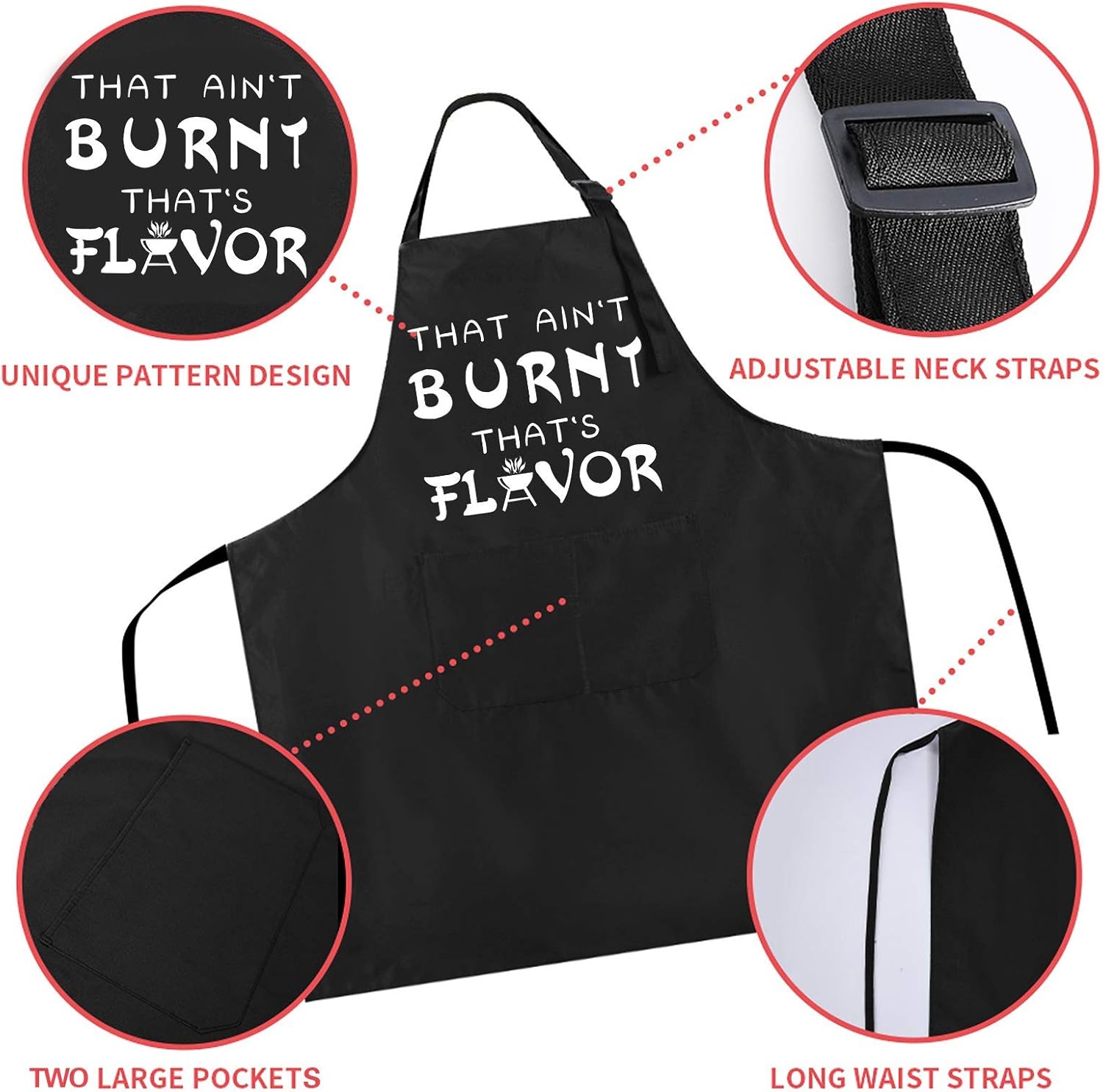 Rosoz Funny BBQ Black Chef Aprons for Men, That Ain't Burnt That's Flavor, Adjustable Kitchen Cooking Aprons with Pocket Waterproof Oil Proof Valentine's Day/Birthday: Clothing, Shoes & Jewelry