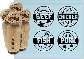 Food Label Beef Chicken Pork Fish Rubber Stamp Set for Stamping Crafting Planners - 1/2 Inch Mini