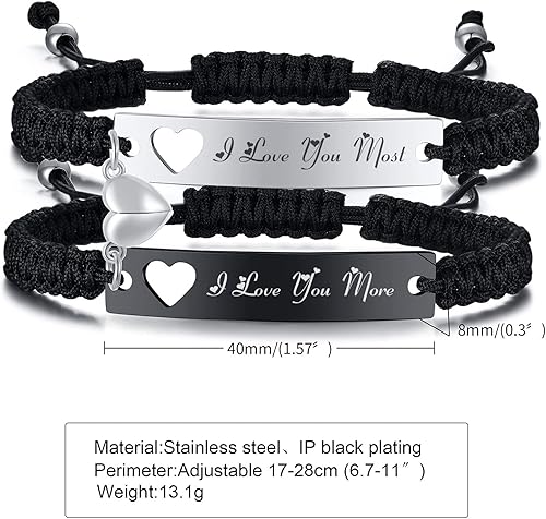 Miniatura 2 de MPRAINBOW Pulsera trenzada personalizada para parejas pulseras grabadas con palabras de promesa con nombre personalizado, pulseras de relación de