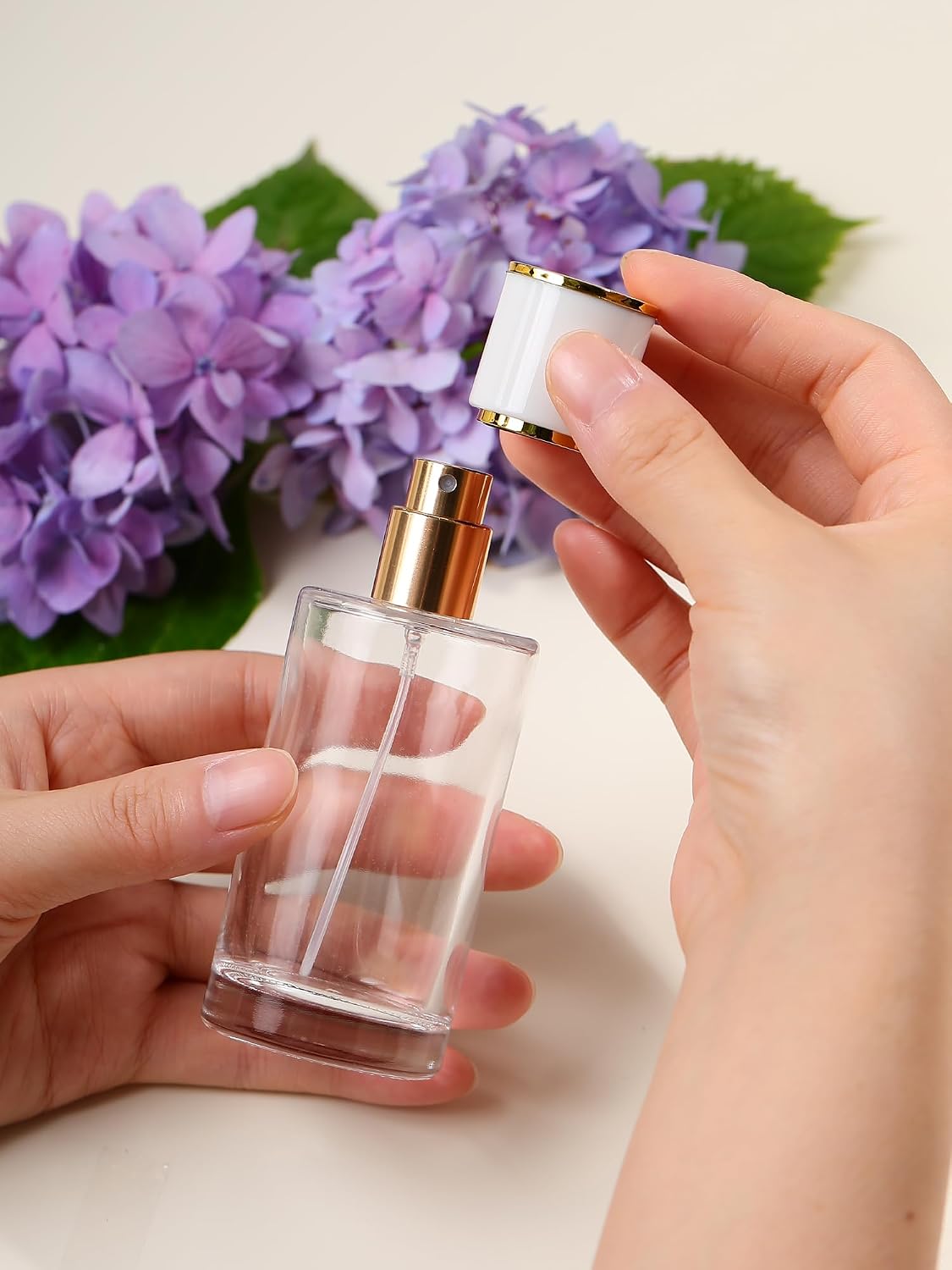 2 Pack 50ml/1.7 Oz Glass Spray Bottle Perfume Atomizer,Perfume Bottles Empty Travel Refillable Spray Bottle with 3 Kinds of Perfume Dispenser (White Cap, 50ml)