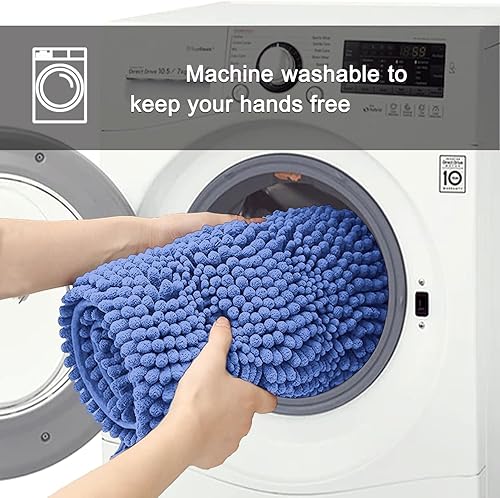 Miniatura 7 de Juego de 2 alfombras de baño de felpilla supersuaves y absorbentes, lavables a máquina, color azul nieve