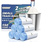 T.FORING 150 Count 2 Gallon Trash Bags Drawstring - 0.96 Mil Small Garbage Bags Unscented,7.5 Liter Heavy Duty Wastebasket Can Liners for Home Bathroom Office Bulk