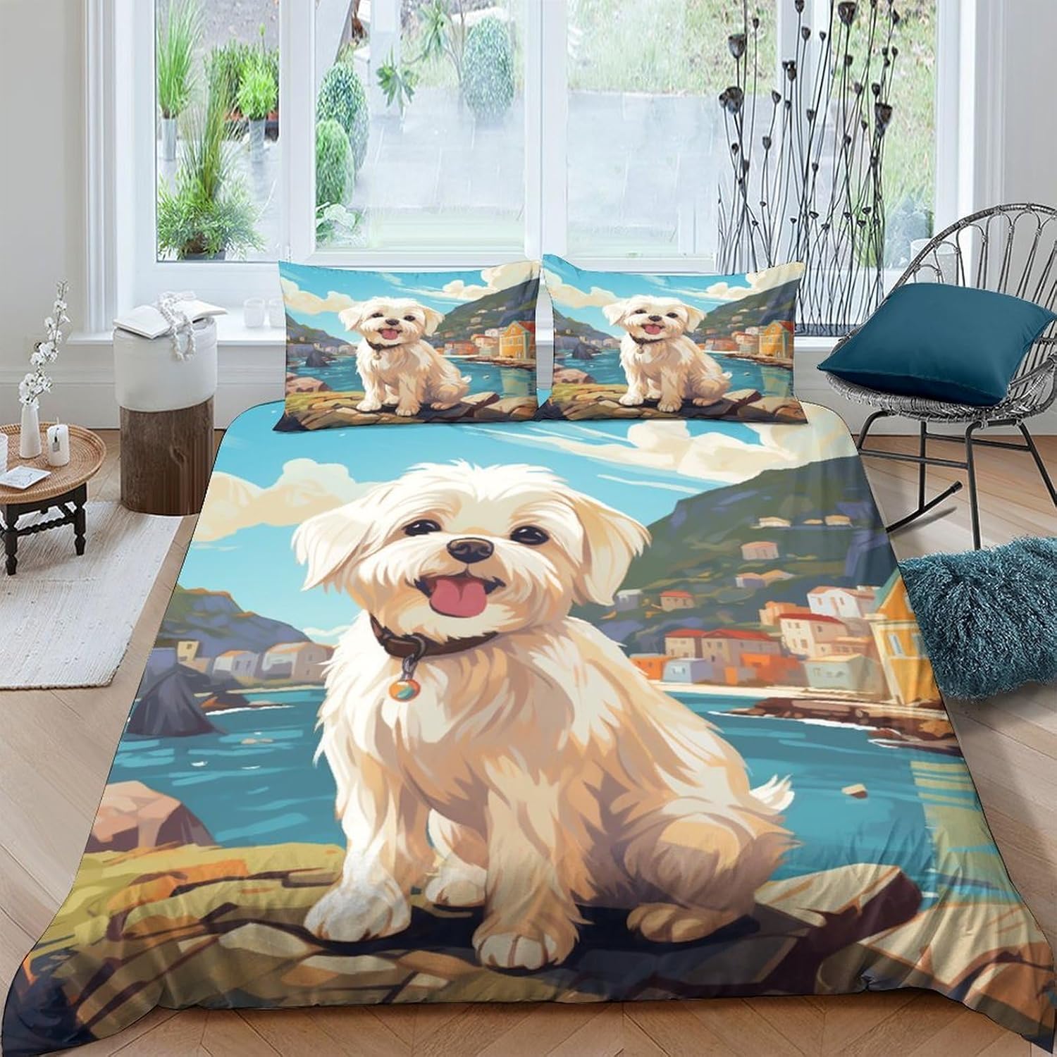 Housse de couette 3D Chien parure de lit 3 pièces idée cadeau enfant