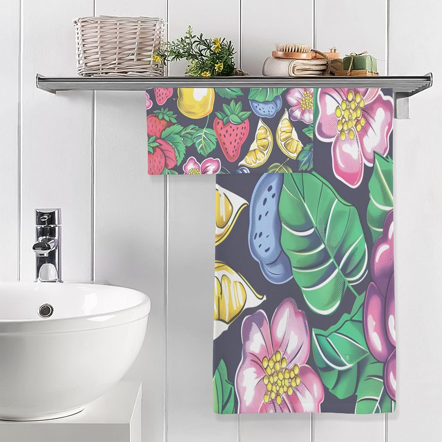 Hand Towels Premium Soft and Highly Absorbent Tropical Fruit Rose Apple 2 Pcs Towels for Bathroom Set 100% Cotton Decorative Face Towels