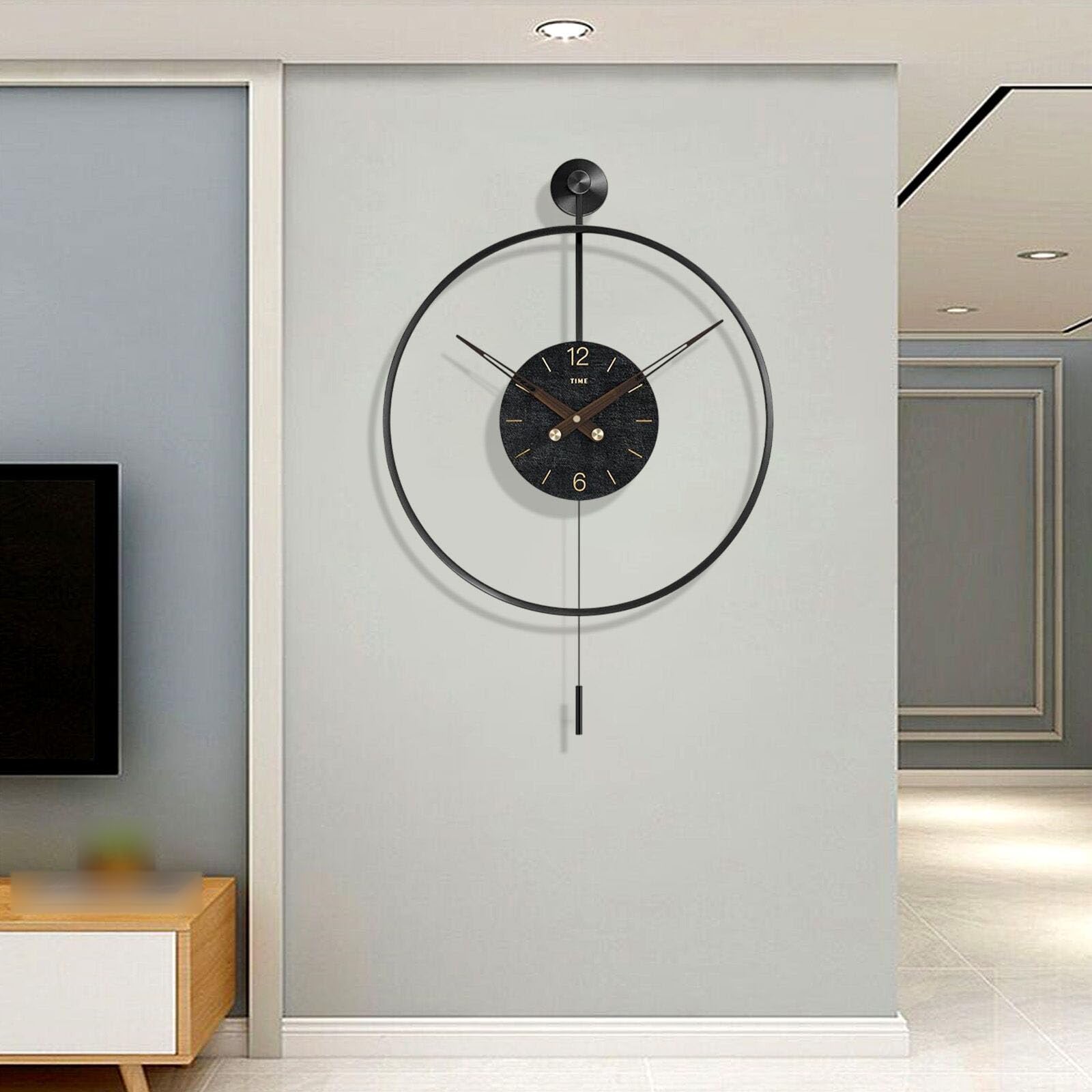 Wanduhr Groß Modern, 47cm minimalistisches Design Lautlos wanduhren, Runde Metall Wohnzimmeruhr Dekorative, Küche, Büro, Schlafzimmer