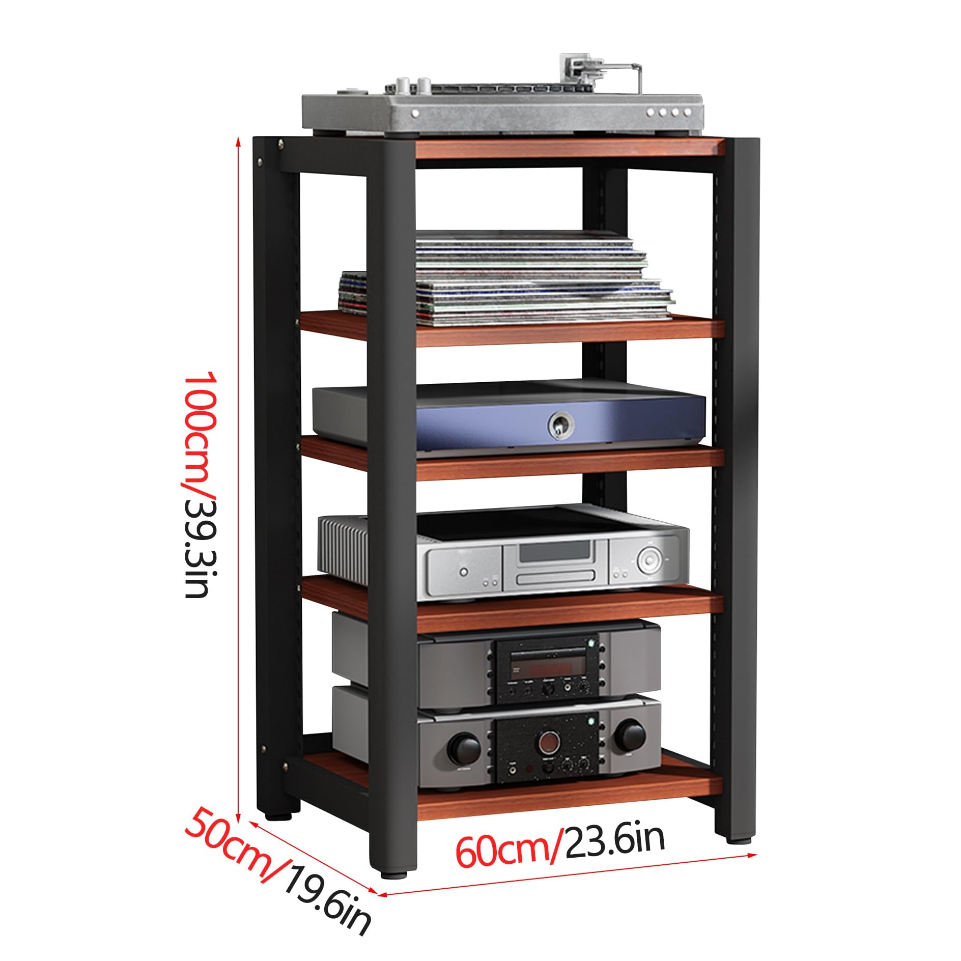 Stojak audio HiFi 2/3/4/5-poziomowa szafka do przechowywania gramofonów, płyt winylowych i odtwarzaczy Blu-ray, konsola multimedialna do przetwornika cyfrowo-analogowego i wzmacniaczy (czarna, 60 x 50