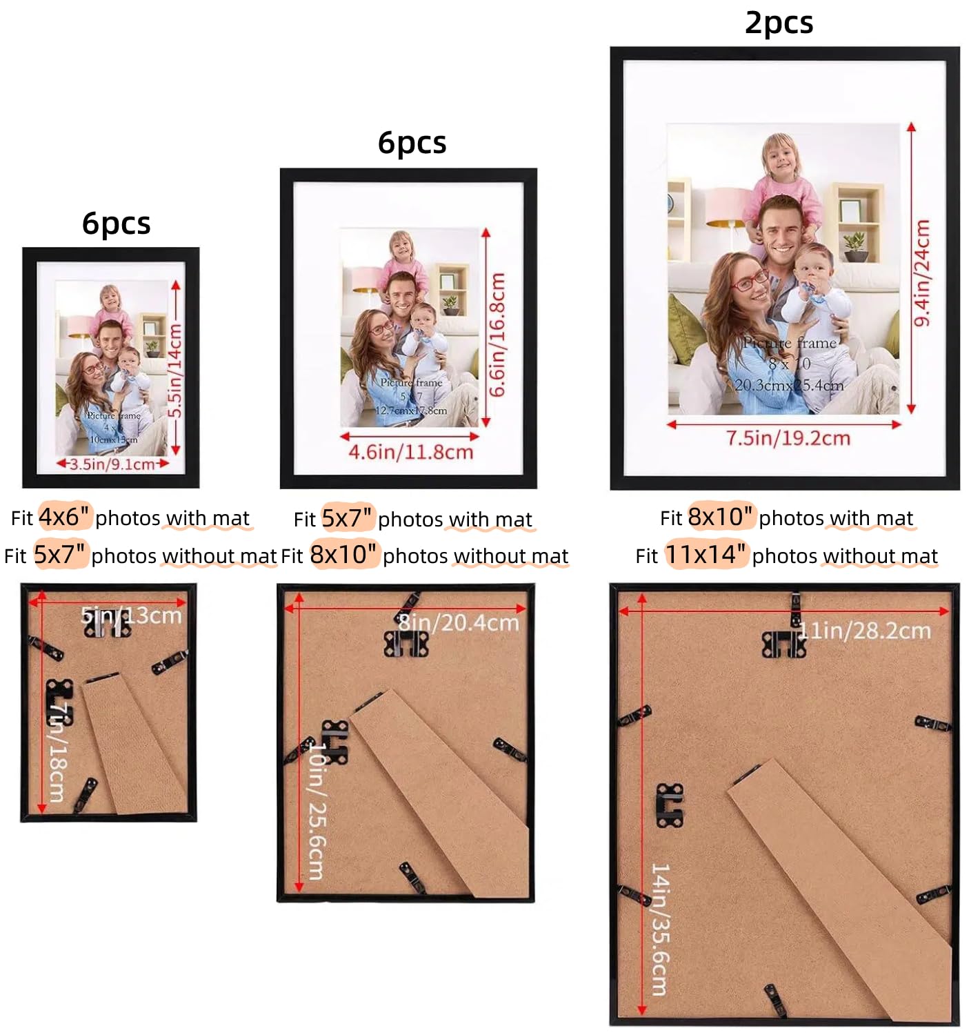 Set 10 Cornici Nere Giftgarden 20x25 Cm Con Passepartout - Per Foto 13x18 O 20x25, Da Tavolo O Parete