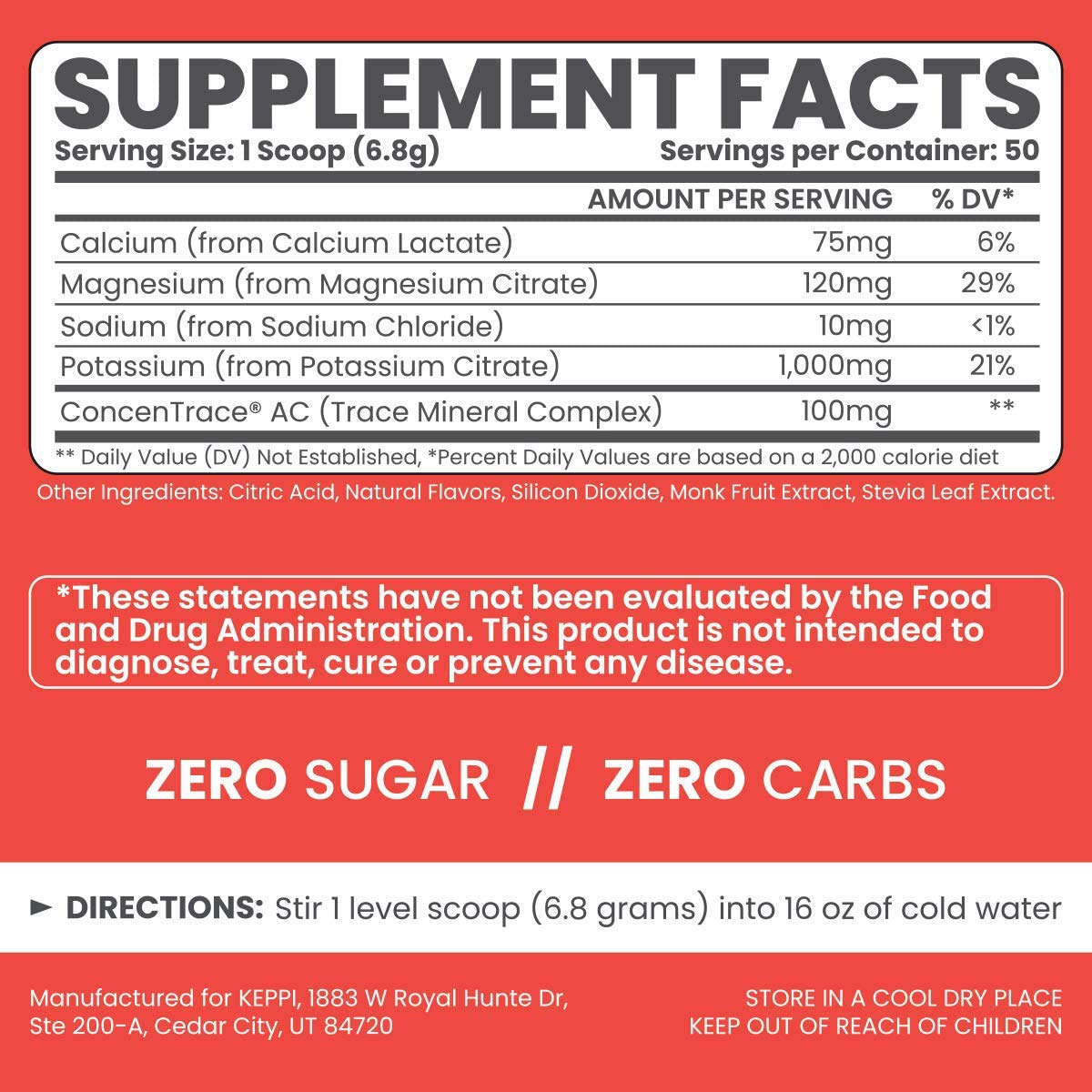 KEPPI Keto Electrolytes Powder 50 Servings No Sugar Alcohols or