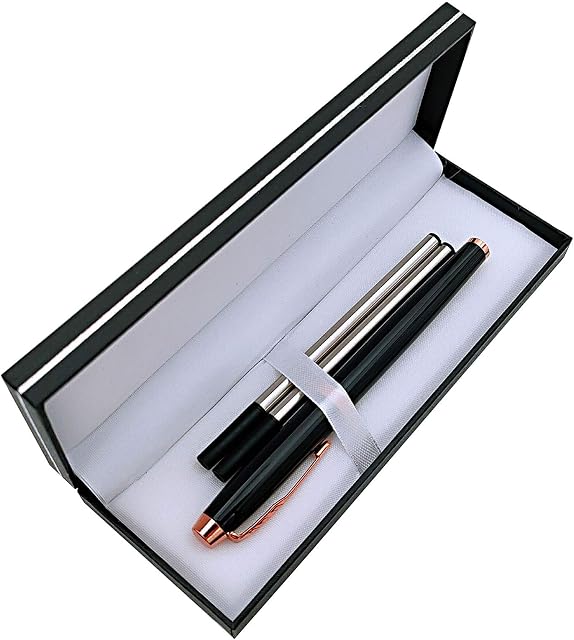 Accod Signature Pen Premium Metal Rollerball & Ballpoint Pen Creative Gift Pen with Two 0.5mm Black Replaceable Refills High-grade Pen Case Good Gift for Family Friends and Colleagues (Black)