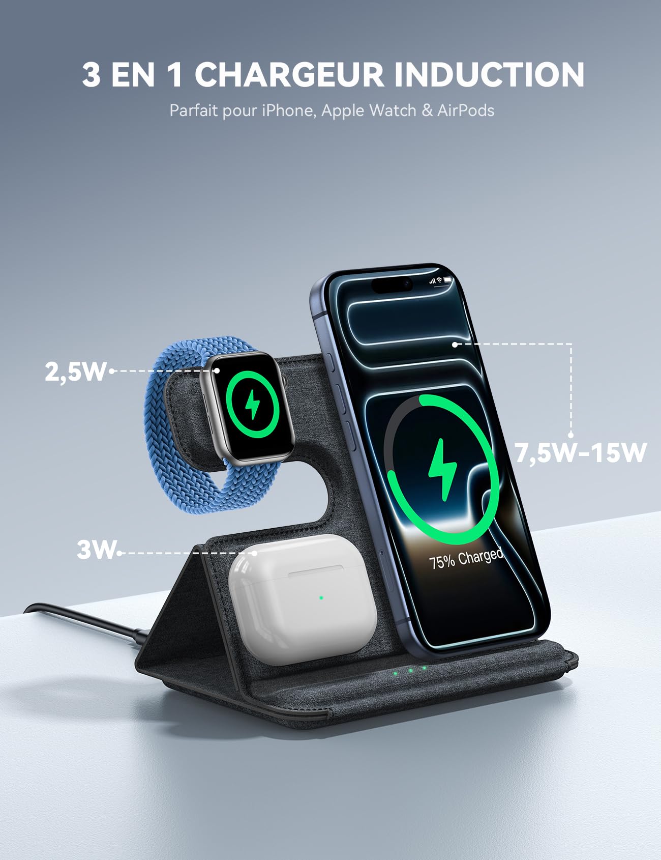 Lamicall 3 en 1 Chargeur Induction iPhone, Chargeur sans Fil pour MagSafe
