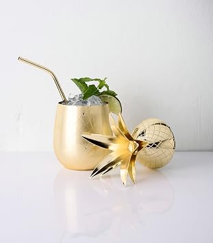 Viski Gold Pineapple Tumbler with Lid for Mai Tais, Tiki Drinks, and Craft Cocktails, Tumbler Cup, Stainless Steel with Gold Plating, 16 Oz Set of 1