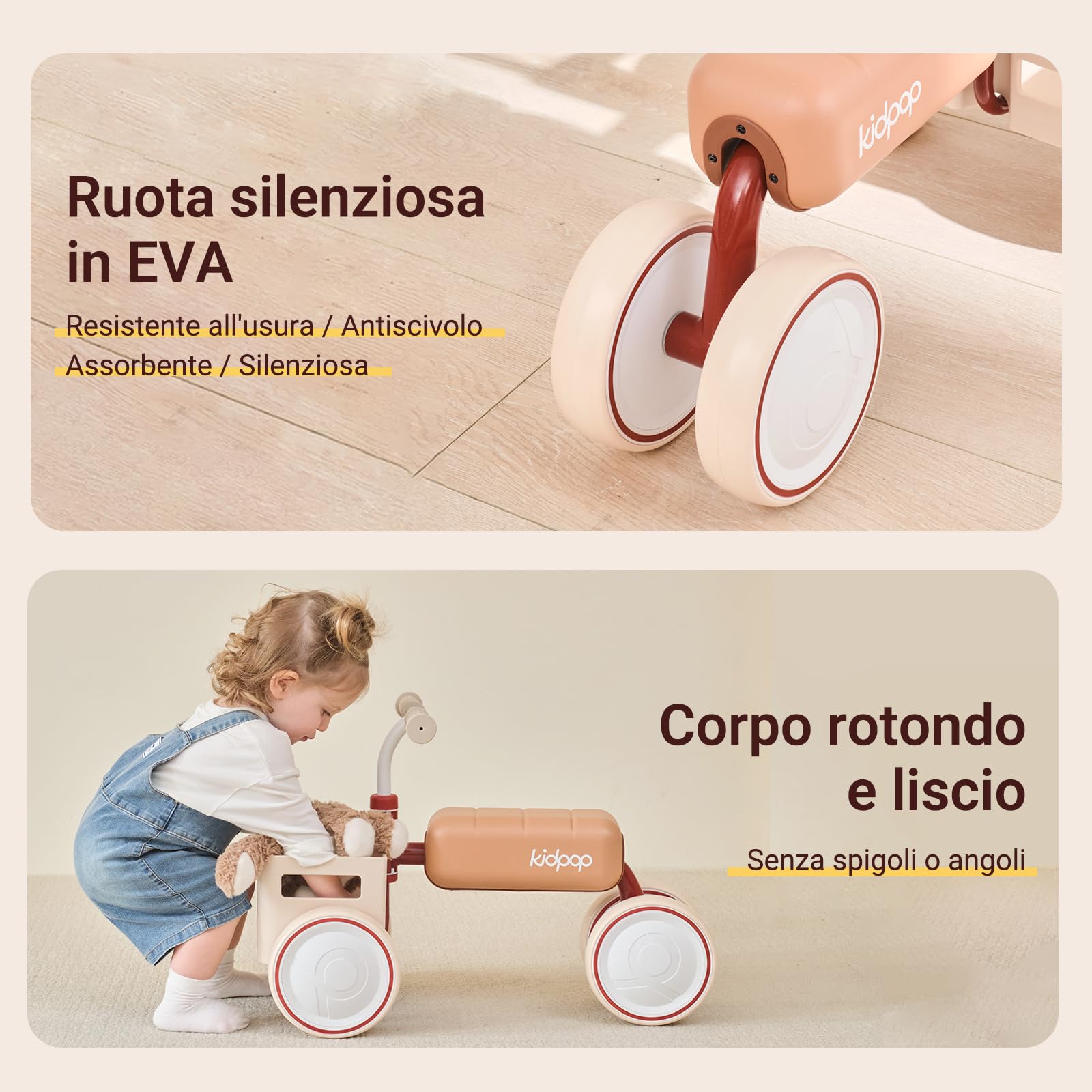 kidpop Toast Balance Bike/Passeggino per Bambini, Veicolo Convertibile, Telaio a Triplo Anti-Ribaltamento, Sedile Rimovibile, Cestino Sicuro per Alimenti