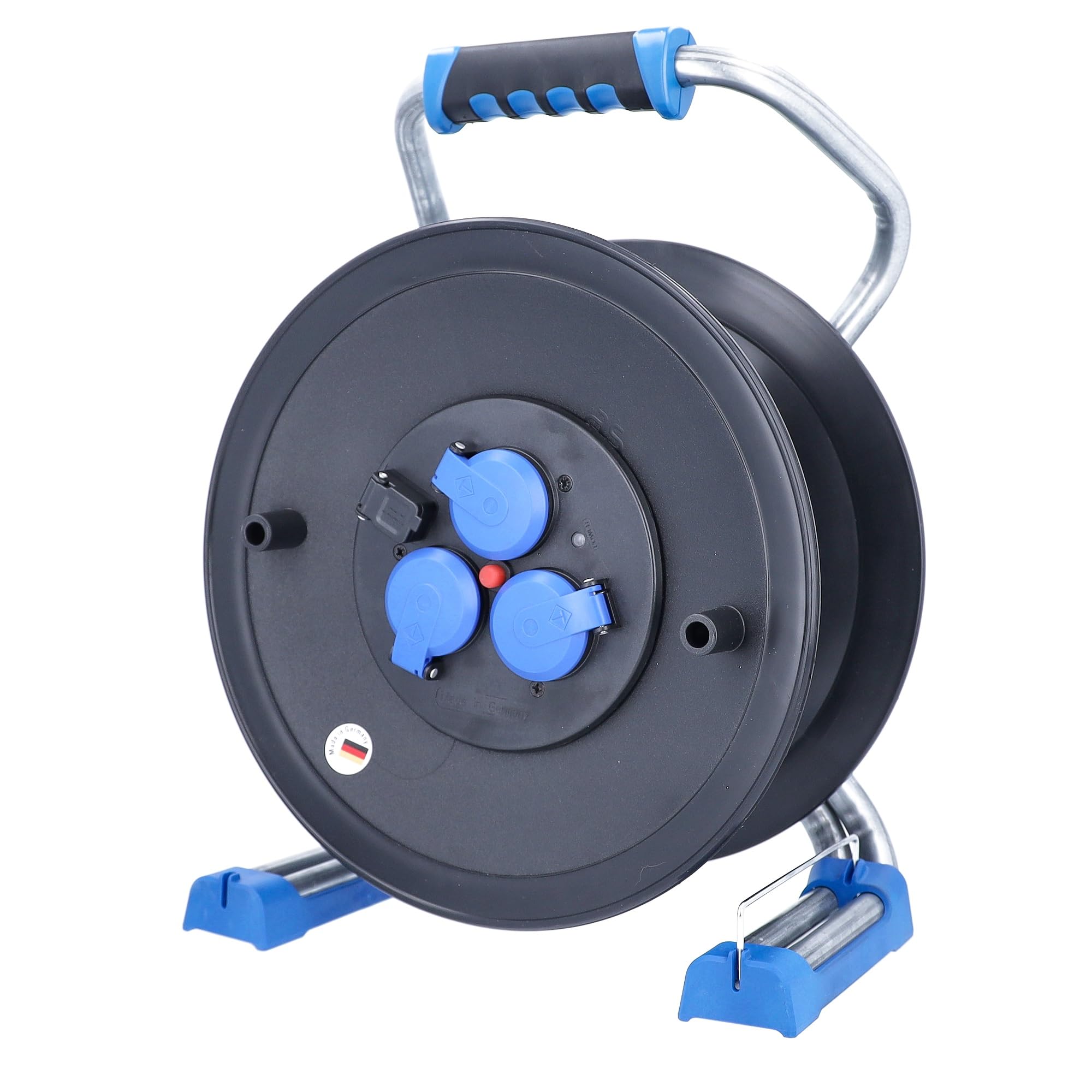 as - Schwabe Xperts Kunststoff Leer-Kabeltrommel für 40 m Kabel, Verlängerungskabel-Trommel ohne Leitung, Leertrommel mit 3 Schutzkontakt-Dosen 230 V, 16 A, IP44, Made in Germany, schwarz I 22620