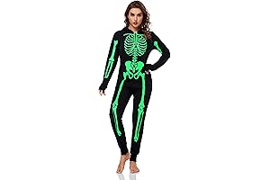 Mom and Son Matching Costume Halloween Glow in The Dark Women Skeleton Onesie Pajama